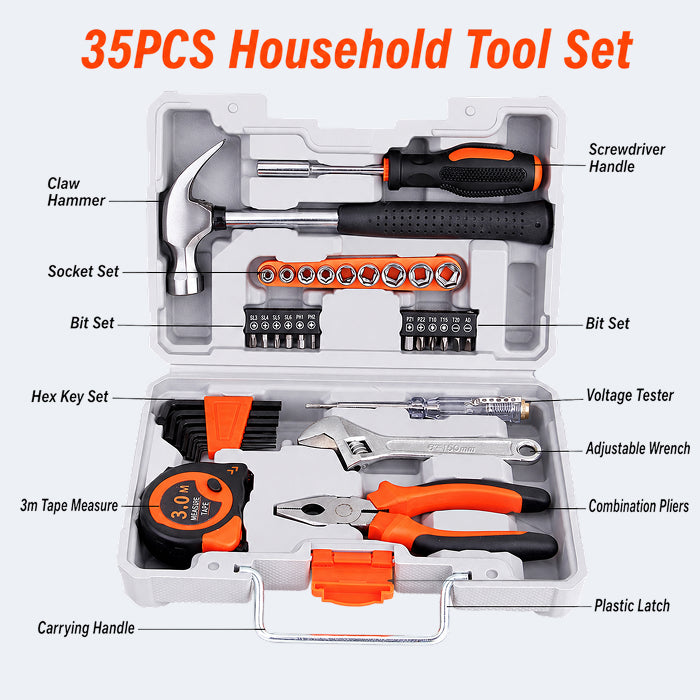 Multi-Purpose Household Tool Set with Tool Box