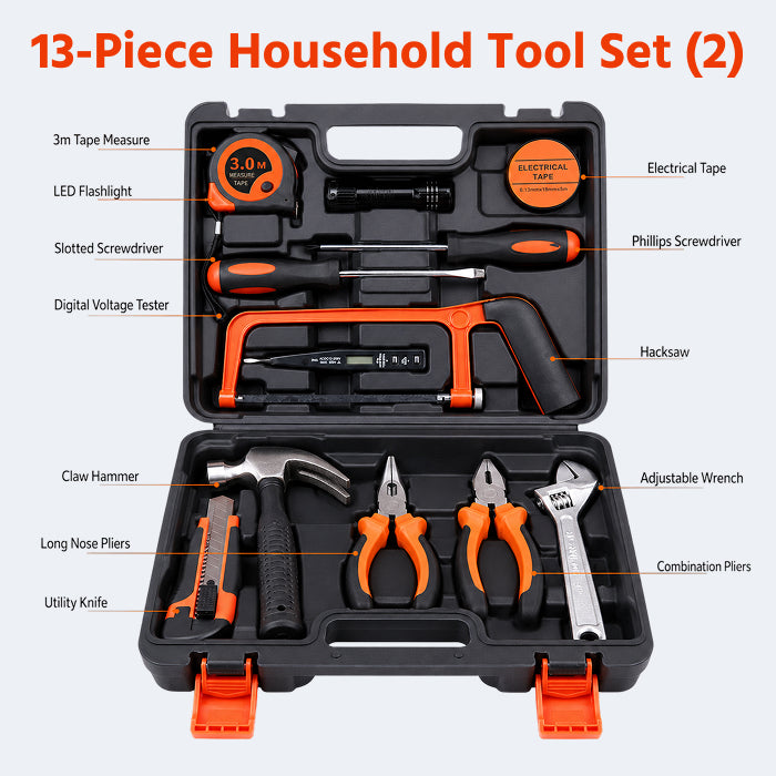 Multi-Purpose Household Tool Set with Tool Box