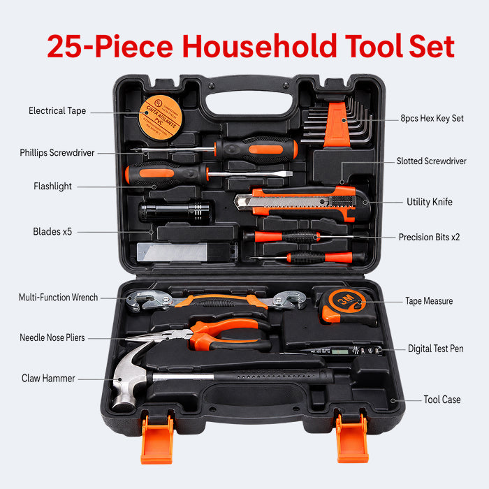Multi-Purpose Household Tool Set with Tool Box