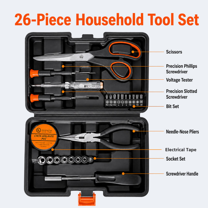 Multi-Purpose Household Tool Set with Tool Box