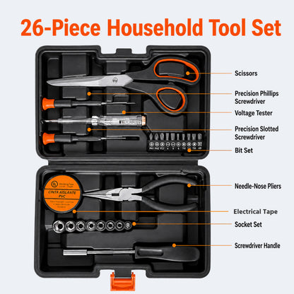 Multi-Purpose Household Tool Set with Tool Box