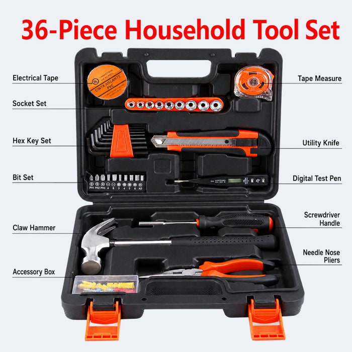 Multi-Purpose Household Tool Set with Tool Box