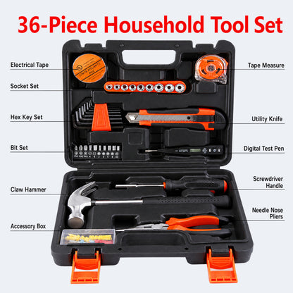 Multi-Purpose Household Tool Set with Tool Box