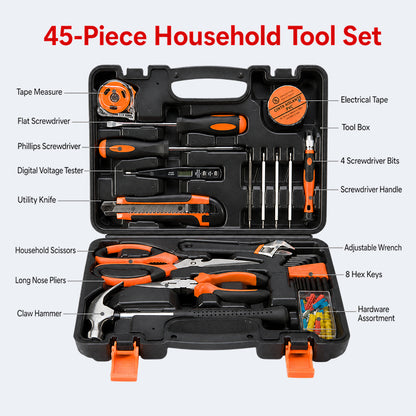Multi-Purpose Household Tool Set with Tool Box