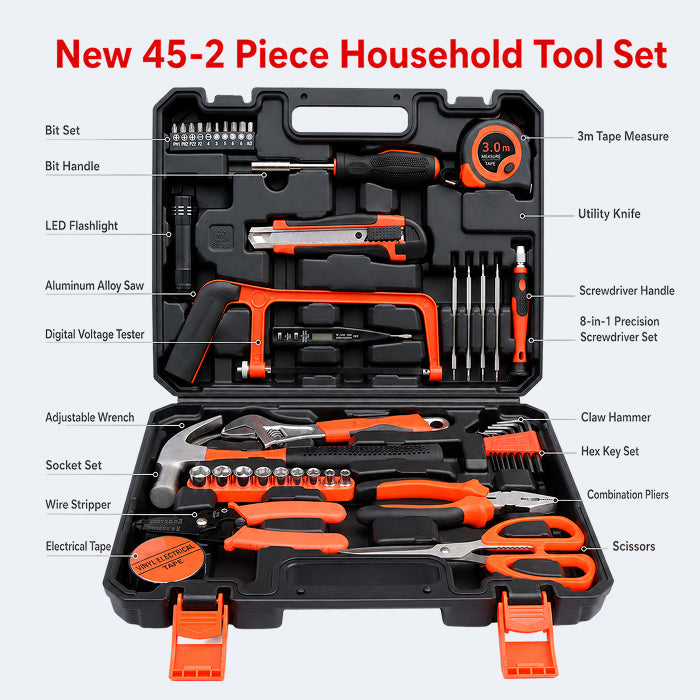Multi-Purpose Household Tool Set with Tool Box