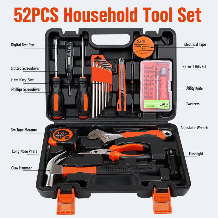 Multi-Purpose Household Tool Set with Tool Box