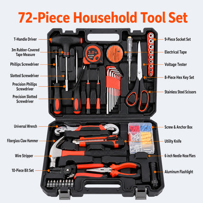 Multi-Purpose Household Tool Set with Tool Box