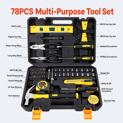 Multi-Purpose Household Tool Set with Tool Box