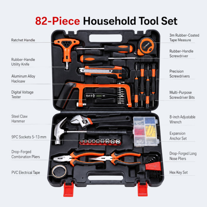Multi-Purpose Household Tool Set with Tool Box