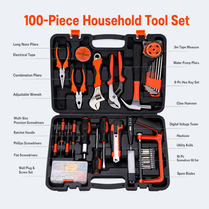 Multi-Purpose Household Tool Set with Tool Box