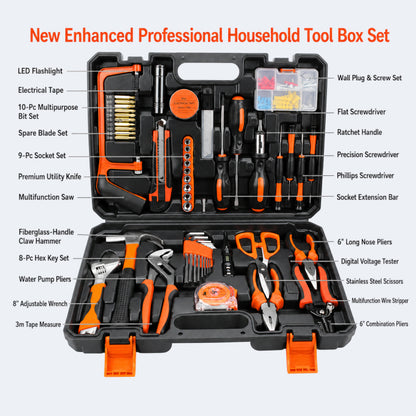 Multi-Purpose Household Tool Set with Tool Box