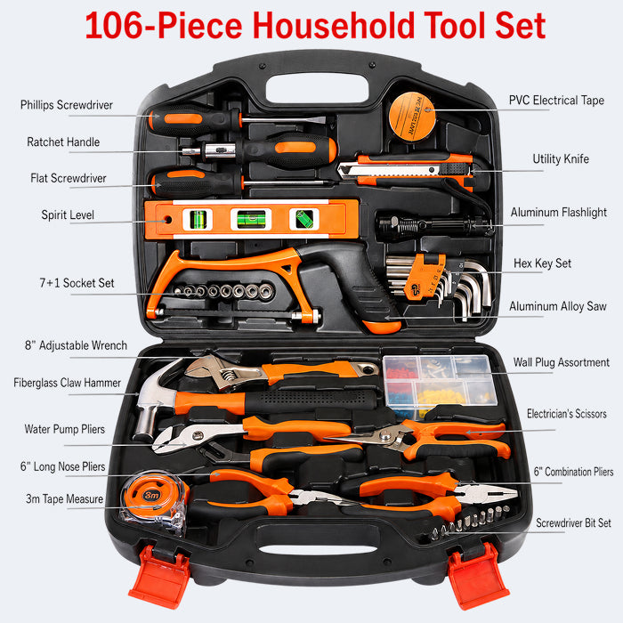 Multi-Purpose Household Tool Set with Tool Box