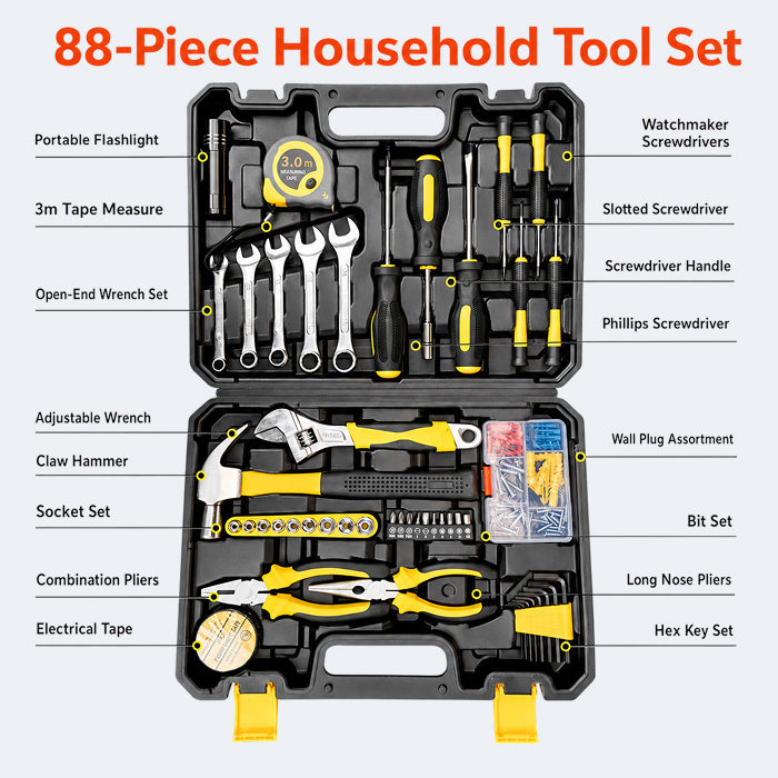 Multi-Purpose Household Tool Set with Tool Box