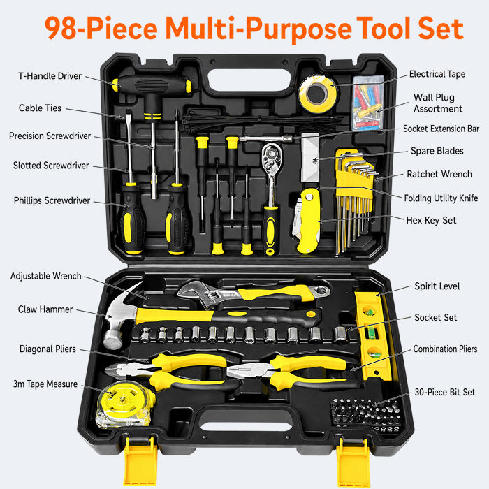 Multi-Purpose Household Tool Set with Tool Box