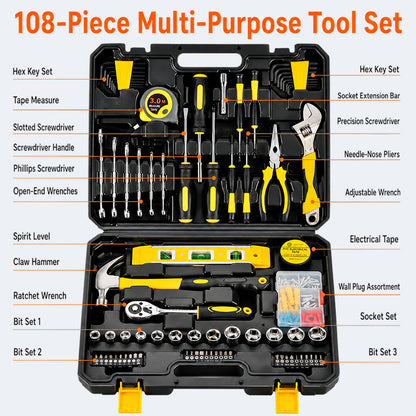 Multi-Purpose Household Tool Set with Tool Box