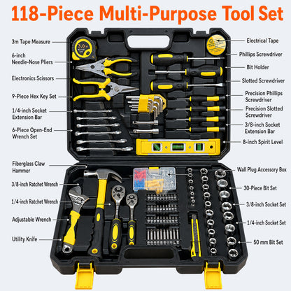 Multi-Purpose Household Tool Set with Tool Box