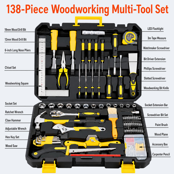 Multi-Purpose Household Tool Set with Tool Box