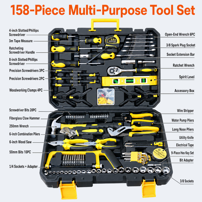 Multi-Purpose Household Tool Set with Tool Box